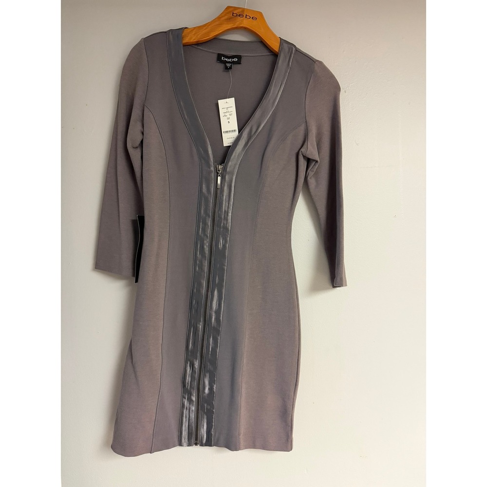 Bebe Jenna LS Minidress Excalibur Gray Full Zip Bodycon Dress NWT 708AD101L273 S